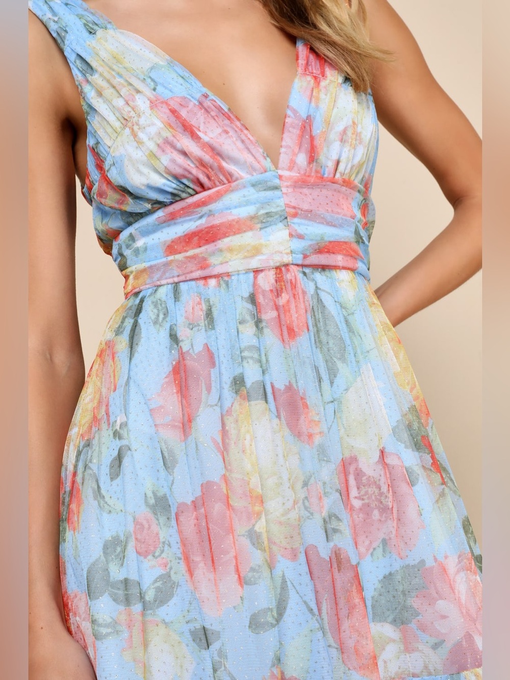Lulus Perfectly Divine Blue Floral Tulle Tiered Ruffled Midi Dress Size XXL NWOT - Picture 3 of 11